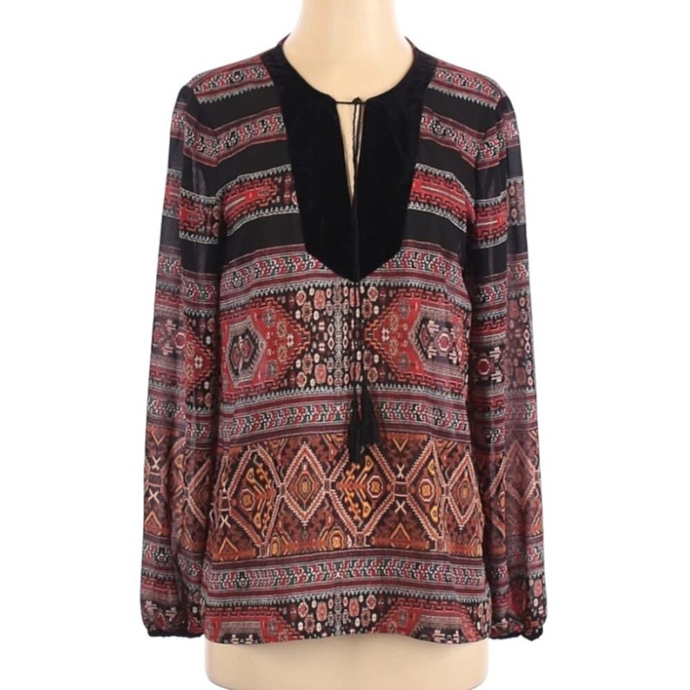 Sanctuary Aztec Long Sleeve Blouse Boho Tassel Womens S Velvet Festival Indie